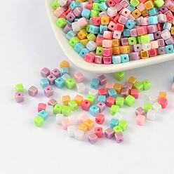 Mixed Color Acrylic Beads, AB color, Cube, Mixed Color, 4x4mm, Hole: 1mm, about 8000pcs/500g