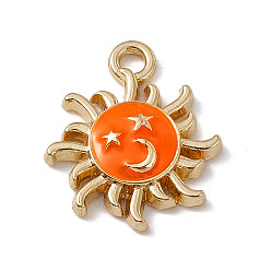 Naranja Oscura Colgantes de la aleación del esmalte, dorado, colgante de sol con estrella y luna, naranja oscuro, 18x15.5x3.5 mm, agujero: 2 mm