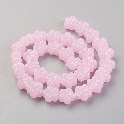 Pink Handmade Lampwork Beads Strands, Plum Blossom, Pink, 13.5x8.5~9mm, Hole: 1.2mm, about 32pcs/strand, 16.53 inch(42cm)