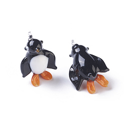 Noir Pendentifs au chalumeau faits à la main, pingouin, noir, 24~32x17~20x12~20mm, Trou: 2~4mm