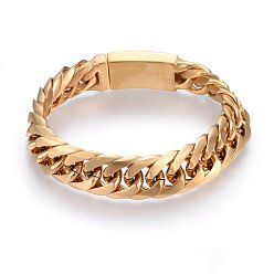 Matte Gold Color 304 Stainless Steel Curb Chains Bracelets, with Box Clasps, Faceted, Matte Gold Color, 9-1/2 inch(24cm), 16x5.5mm