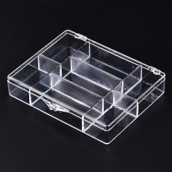 Clear Polystyrene Bead Storage Containers, 7 Compartments Organizer Boxes, with Hinged Lid, Rectangle, Clear, 11.9x9.25x2.3cm, compartment: 6x2.8cm and 4.45x2.6cm