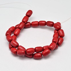 Rouge Brins de perles turquoise synthétiques en baril teint, rouge, 12x8mm, Trou: 1mm, Environ 31 pcs/chapelet, 15.7 pouce