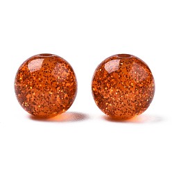 Tomato Resin Beads, with Glitter Powder, Round, Tomato, 12mm, Hole: 2.5mm