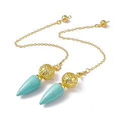 Synthetic Turquoise Synthetic Turquoise Dowsing Pendulum Big Pendants, with Rack Plating Golden Tone Brass Findings, Cadmium Free & Lead Free, Cone, 244x2.5mm, Hole: 1.6mm