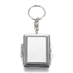 Platine Porte-clés miroir pliant en fer, miroir de poche compact portable de voyage, base vierge pour artisanat en résine uv, rectangle, platine, 9.7 cm