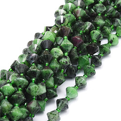 Ruby in Zoisite Natural Ruby in Zoisite Beads Strands, Faceted, Bicone, 8x8mm, Hole: 1mm, about 40pcs/strand, 15.24''(38.7cm)