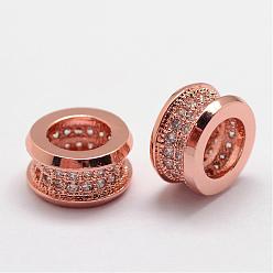 Rose Gold Brass Micro Pave Cubic Zirconia Beads, Column, Large Hole Beads, Lead Free & Nickel Free, Rose Gold, 10x5.5mm, Hole: 6mm