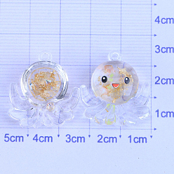 Gold Luminous Transparent Resin Octopus Cabochons, Glow in Dark, with Gold Foil, Miniature Ornaments, Gold, 35x25mm