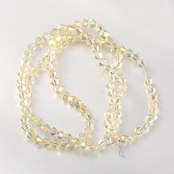 Light Yellow Faceted Bicone Glass Beads Strands, Light Yellow, 4x4mm, Hole: 1mm, about 92~96pcs/strand, 13.78~14.37 inch