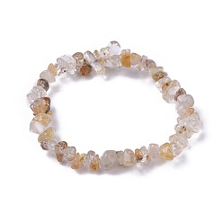 Quartz Rutilated Bracelets extensibles en perles de quartz rutées en or naturel, avec du fil de cristal élastique coréen, 2 pouces ~ 2-1/8 pouces (5.2~5.3 cm)