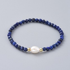 Lapis Lazuli Bracelets extensibles en perles de lapis-lazuli naturel (teint), avec perles en laiton et perles naturelles, 2-1/2 pouce (6.4 cm)