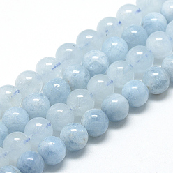 Aquamarine Natural Aquamarine Beads Strands, Round, 6~7mm, Hole: 1mm, about 58~67pcs/strand, 15.7 inch