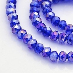 Blue AB Color Plated Faceted Rondelle Electroplate Glass Beads Strands, Blue, 6x4mm, Hole: 1mm, about 85pcs/strand, 16 inch