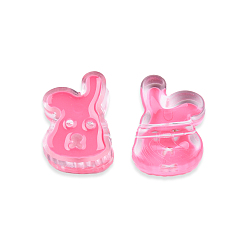 Hot Pink Transparent Acrylic Enamel Beads, Rabbit, Hot Pink, 24x17x8mm, Hole: 3.5mm
