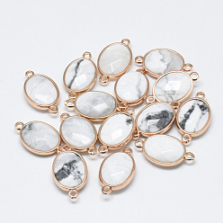 Howlite Natural Howlite Links connectors, with Golden Tone Brass Findings, Faceted, Oval, 25x14x6~7mm, Hole: 2mm