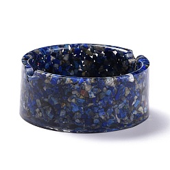 Lapis Lazuli Resin with Natural Lapis Lazuli Chip Stones Ashtray, Home OFFice Tabletop Decoration, Flat Round, 77x33mm, Inner Diameter: 63.5mm