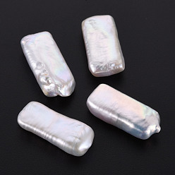 Seashell Color Natural Keshi Pearl Beads, Cultured Freshwater Pearl, No Hole/Undrilled, Rectangle, Seashell Color, 26~28x11~13x6.5~9mm