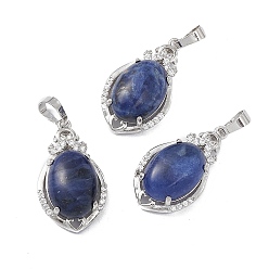 Sodalite Natural Sodalite Pendants, Teardrop Charms, with Platinum Tone Brass Crystal Rhinestone Findings, 30.5x18x9.5mm, Hole: 4.8x7.5mm