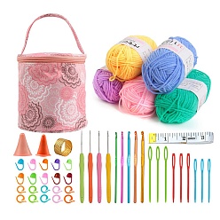 Color mezclado Diy muñeca hecha a mano tejer conjuntos de bolsos con patrón de hojas, conjunto de ganchos de crochet, material de hilo especial, color mezclado, 14.5x14 cm