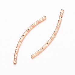 Real Rose Gold Plated Curved Brass Tube Beads, Real Rose Gold Plated, 30x1.5mm, Hole: 1mm