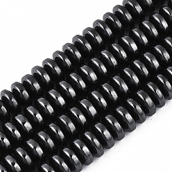 Black Non-Magnetic Synthetic Hematite Beads Strands, Rondelle, Black, 6.5x3mm, Hole: 1mm, about 137~139pcs/strand, 15.55~15.75 inch(39.5~40cm)