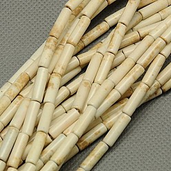 Beige Synthetic Turquoise Beads Strands, Dyed, Column, Beige, 13x4mm, Hole: 1mm, about 32pcs/strand, 16 inch