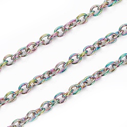 Rainbow Color Ion Plating(IP) 304 Stainless Steel Cable Chains, with Spool, Soldered, Oval, Rainbow Color, 1.5x1.5x0.5mm, about 32.8 Feet(10m)/roll