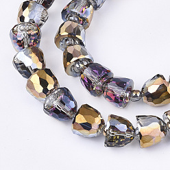 Gold Electroplated Glass Beads, Half Plated, Faceted, Bell, Gold, 10.5~11x9mm, Hole: 1mm