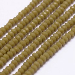 Olive Opaque Glass Beads Strands, Faceted, Rondelle, Olive, 2.5x1.5~2mm, Hole: 0.5mm, about 185~190pcs/strand, 13.7 inch~14.1 inch