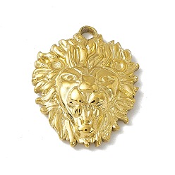 Golden 304 Stainless Steel Pendants, Lion Head Charm, Golden, 26x20.5x5.5mm, Hole: 2.5mm