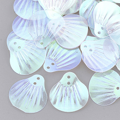 Clear Ornament Accessories, Plastic Paillette/Sequins Beads, AB Color Plated, Shell, Clear, 19x17.5x1mm, Hole: 1.5mm, about 4500pcs/500g