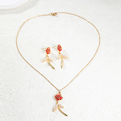 Doré  Boucles d'oreilles et pendentifs en alliage pour femmes, ensemble de bijoux en forme de fleur de perles en plastique, or, colliers : 450mm ; boucle d'oreille : 40x17 mm