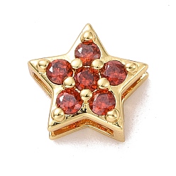 FireBrick Eco-friendly Brass Micro Pave Cubic Zirconia Slide Charms, Cadmium Free & Lead Free, Long-Lasting Plated, Golden, Star, FireBrick, 8.5x9x3.8mm, Hole: 1x6.7mm