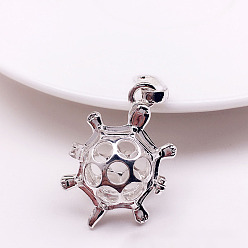 Silver Brass Bead Cage Pendants, for Chime Ball Pendant Necklaces Making, Hollow Tortoise Charm, Silver, 29x20.5x15mm, Hole: 9.5x4mm