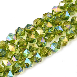 Vert Jaune Plaquent verre transparent perles brins, de couleur plaquée ab , facette, ronde, vert jaune, 6x5.5x5.5mm, Trou: 1mm, Environ 100 pcs/chapelet, 22.44 pouce (57 cm)