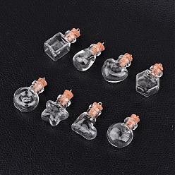 Clear Mixed Shapes Glass Bottle Pendants, with Platinum Tone Iron Findings, Clear, 31~33x15~26x11~15mm, Hole: 2mm, Bottle Capacity: 1~10ml(0.03~0.33 fl. oz)