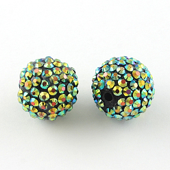 Vert Jaune Ab-perles de couleur strass de résine, avec des perles rondes acryliques à l'intérieur, pour les bijoux de bubblegum, vert jaune, 12x10mm, Trou: 2~2.5mm