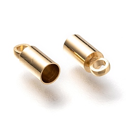 Real 24K Gold Plated Brass Cord Ends, End Caps, Long-Lasting Plated, Column, Real 24K Gold Plated, 9x3.5mm, Hole: 1.5mm, Inner Diameter: 3mm