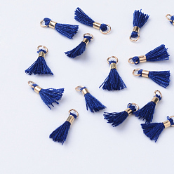 Medium Blue Polycotton(Polyester Cotton) Tassel Pendant Decorations, with Unwelded Iron Jump Rings, Golden, Medium Blue, 10~16x2mm, Hole: 1.5mm