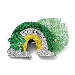 Arco iris Pinzas para el cabello de cocodrilo de fieltro con lentejuelas del día de San Patricio, con clips de hierro, para niña, arco iris, 60x76x14.5 mm
