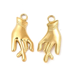 Real 18K Gold Plated Ion Plating(IP) 304 Stainless Steel Pendants, Hand Charms, Real 18K Gold Plated, 27x12x2.5mm, Hole: 3mm