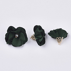 Gris Ardoise Foncé Décorations pendantes en tissu fait main, avec les accessoires en alliage, fleur, gris ardoise foncé, 24~26x24~25mm, Trou: 2mm