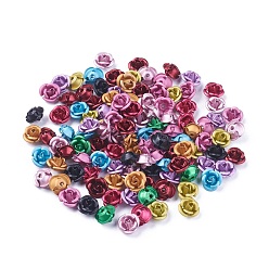 Couleur Mélangete Perles en aluminium, givré, plaqué longue durée, Flower 3 pétales, couleur mixte, 8~8.5x5mm, Trou: 1mm