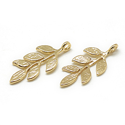 Real 18K Gold Plated Brass Pendants, Leafy Branches, Real 18K Gold Plated, 23x10x1mm, Hole: 1mm