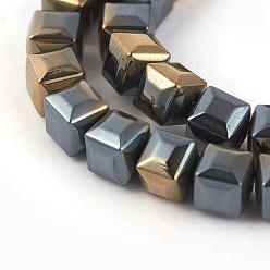 Antique Bronze Plated Electroplated Non-magnetic Synthetic Hematite Beads Strands, Faceted, Half Plated, Square, Antique Bronze Plated, 6x6x6mm, Hole: 0.8mm, about 71pcs/strand, 16.14 inch(41cm)