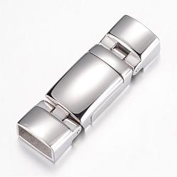 Stainless Steel Color 304 Stainless Steel Magnetic Clasps with Glue-in Ends, Rectangle, Stainless Steel Color, 42x13x8mm, Hole: 5.5x10.5mm