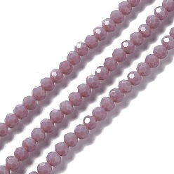 Rosada Marrón Hebras de cuentas de vidrio facetadas(32 facetas), rondo, marrón rosado, 6x5.5 mm, agujero: 1.2 mm, sobre 95 unidades / cadena, 22.24'' (56.5 cm)