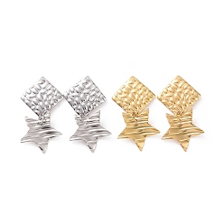 Mixed Color 304 Stainless Steel Rhombus with Star Dangle Stud Earrings for Women, Mixed Color, 35mm, Pin: 0.8mm