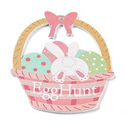Others Easter Theme Single Face Printed Wood Pendants, Easter Charms, Basket, 79x67x2.5mm, Hole: 3.5mm
